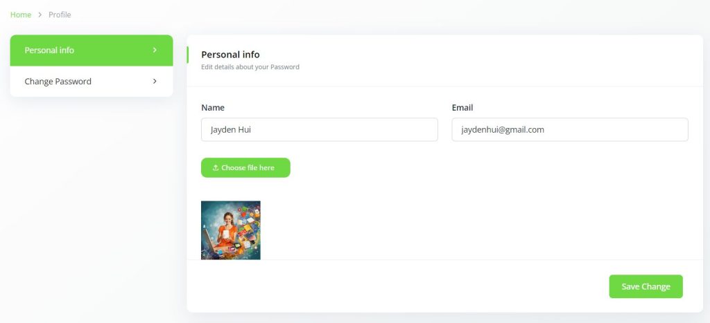 Edit personal info, name, and email of 3ccard account