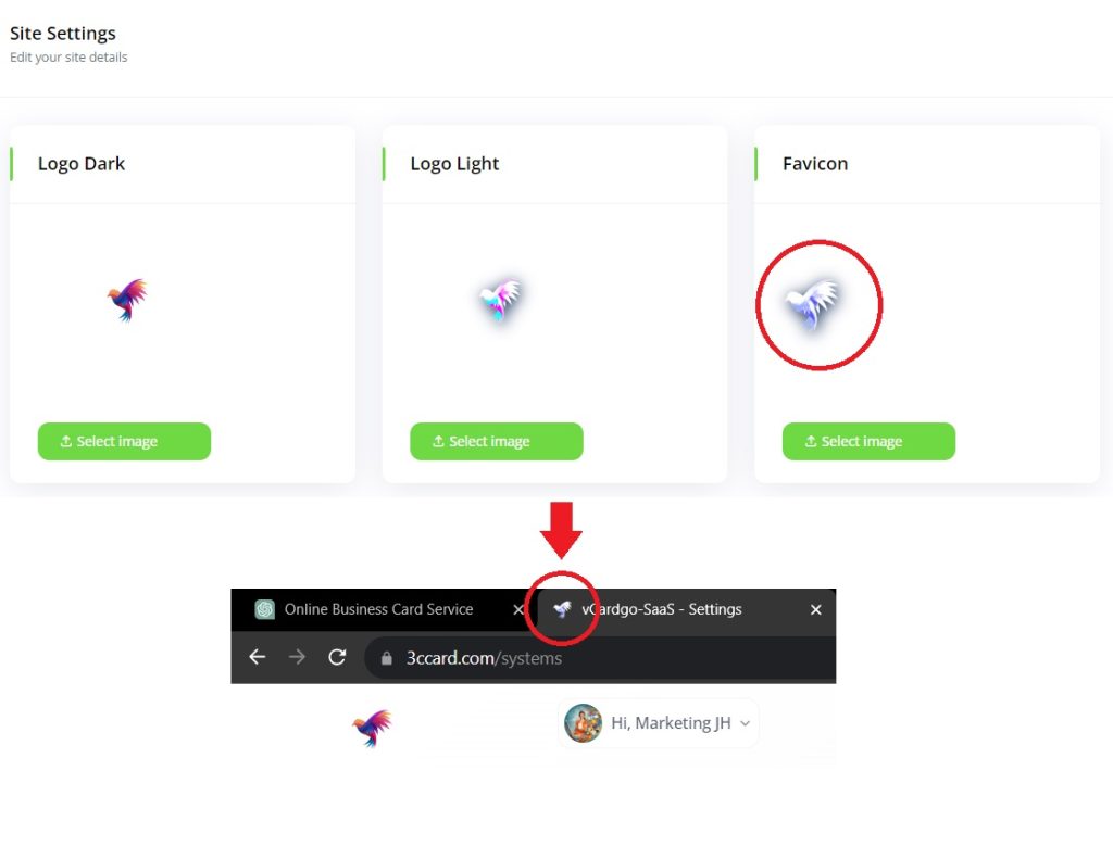 Changing favicon on 3Ccard Dashboard