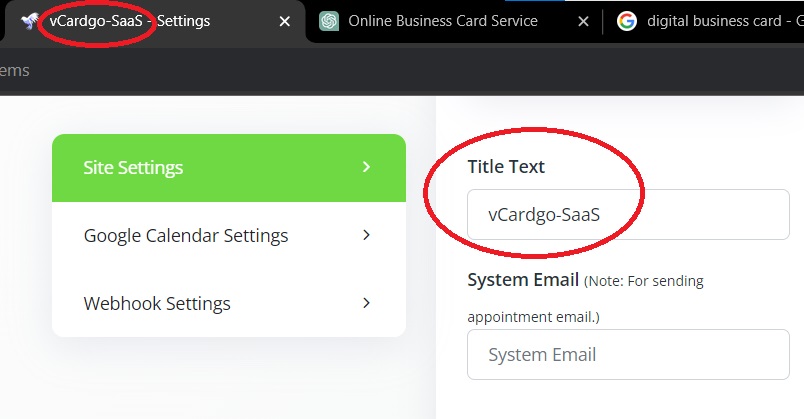 Title text of 3Ccard Dashboard's site settings